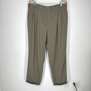 Burberry London Mens Pleated Cuffed Trousers Olive Drab 38 R Luxury Relaxed Fit